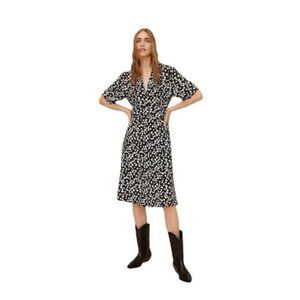 Mango‎ Floral Printed Midi Dress Black and White Size 4